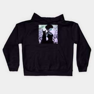 Woman and black cat (purple) Kids Hoodie